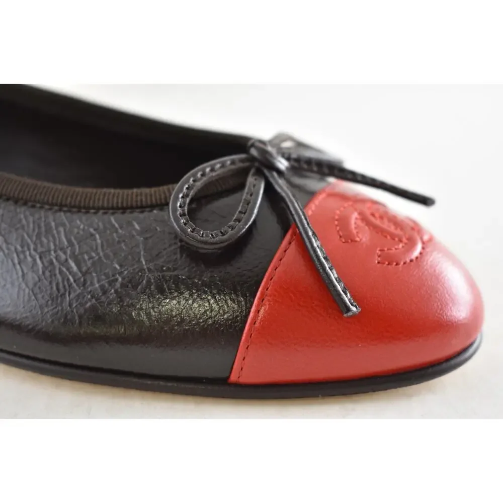 Chanel 26S Dark Brown Red Leather CC Logo Cap Classic Ballet Ballerina Flat 39 - Picture 6 of 16